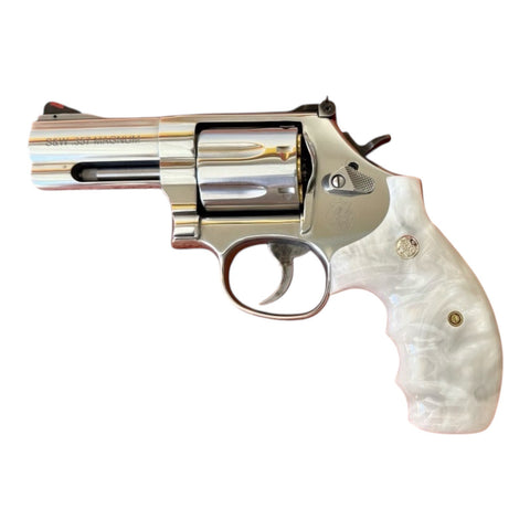 Handmade Grips Compatible with S&W K/L K L Frame Round Butt Model10 12 13 19 460 500 547 581 586 64 65 66 (Post 1995) 681 686 White Pearl Resin Handcraft by Handicraftgrips #KRR01