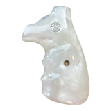 Smith & Wesson K/l Frame Round Butt Revolver Grips White Pearl Color Polymer Smooth Resin Finger Groove Smooth Openback Silver Medallions Handmade S&W K/L K L Frame Round Butt Model 10 12 13 19 460 500 547 581 586 64 65 66 (Post 1995) 681 686 #KRR03  KRW