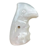 Smith & Wesson K/l Frame Round Butt Revolver Grips White Pearl Color Polymer Smooth Resin Finger Groove Smooth Openback Silver Medallions Handmade S&W K/L K L Frame Round Butt Model 10 12 13 19 460 500 547 581 586 64 65 66 (Post 1995) 681 686 #KRR03  KRW