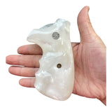 Smith & Wesson K/l Frame Round Butt Revolver Grips White Pearl Color Polymer Smooth Resin Finger Groove Smooth Openback Silver Medallions Handmade S&W K/L K L Frame Round Butt Model 10 12 13 19 460 500 547 581 586 64 65 66 (Post 1995) 681 686 #KRR03  KRW