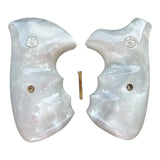 Smith & Wesson K/l Frame Round Butt Revolver Grips White Pearl Color Polymer Smooth Resin Finger Groove Smooth Openback Silver Medallions Handmade S&W K/L K L Frame Round Butt Model 10 12 13 19 460 500 547 581 586 64 65 66 (Post 1995) 681 686 #KRR03  KRW