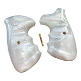 Smith & Wesson K/l Frame Round Butt Revolver Grips White Pearl Color Polymer Smooth Resin Finger Groove Smooth Openback Silver Medallions Handmade S&W K/L K L Frame Round Butt Model 10 12 13 19 460 500 547 581 586 64 65 66 (Post 1995) 681 686 #KRR03  KRW