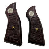 S&W J-Frame Square Butt Grips Handmade – Checkered Hardwood Wood / Silver Medallions | Fits Models 34 35 36 37 38 49 51 640 649 650 651 | Artisan Special Design Sport Grip for Men, Elegant Birthday, Christmas & New Year Gift for Men | JSW16