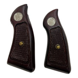 S&W J-Frame Square Butt Grips Handmade – Checkered Hardwood Wood / Silver Medallions | Fits Models 34 35 36 37 38 49 51 640 649 650 651 | Artisan Special Design Sport Grip for Men, Elegant Birthday, Christmas & New Year Gift for Men | JSW16