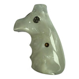 Smith & Wesson K/l Frame Round Butt Revolver Grips White Pearl Color Polymer Smooth Resin Finger Groove Smooth Openback Silver Medallions Handmade S&W K/L K L Frame Round Butt Model 10 12 13 19 460 500 547 581 586 64 65 66 (Post 1995) 681 686 #KRR03  KRW