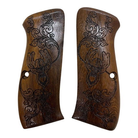 CFW14 ## New grips Cz75 Cz85 CZ SP-01 CZ 75B 75BD CZ75B 75 B grips Laser Logo Full Size Hard wood Hardwood Checkered Handmade Birthday Gift Sport for Men Skull Special Design by handicraftgrips