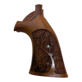 handicraftgrips KSW68## New Smith & Wesson K/L S&W K L Frame Square Butt Revolver Grips Laser Hard Wood Finger Groove Checkered Open Back Handmade Silver Medallions Sport for Men Birthday Gift