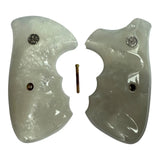 Smith & Wesson K/l Frame Round Butt Revolver Grips White Pearl Color Polymer Smooth Resin Finger Groove Smooth Openback Silver Medallions Handmade S&W K/L K L Frame Round Butt Model 10 12 13 19 460 500 547 581 586 64 65 66 (Post 1995) 681 686 #KRR03  KRW