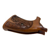 handicraftgrips KSW68## New Smith & Wesson K/L S&W K L Frame Square Butt Revolver Grips Laser Hard Wood Finger Groove Checkered Open Back Handmade Silver Medallions Sport for Men Birthday Gift