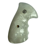 Smith & Wesson K/l Frame Round Butt Revolver Grips White Pearl Color Polymer Smooth Resin Finger Groove Smooth Openback Silver Medallions Handmade S&W K/L K L Frame Round Butt Model 10 12 13 19 460 500 547 581 586 64 65 66 (Post 1995) 681 686 #KRR03  KRW