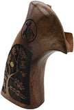 handicraftgrips KSW76## New Smith & Wesson K/L S&W K L Frame Square Butt Revolver Grips Laser Hard Wood Finger Groove Checkered Open Back Handmade Silver Medallions Sport for Men Birthday Gift