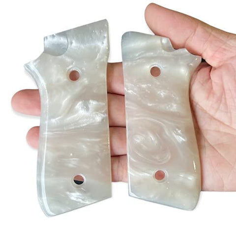 handicraftgrips New Taurus Pt92 Pt99 Pt100 Pt101 Decocker PT pt 92 99 100 101 White Pearl Color Polymer Resin Grips Handmade #Tpr03