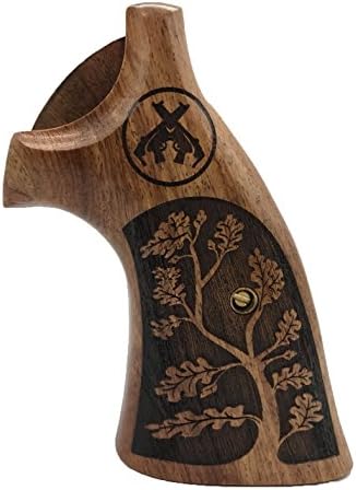 handicraftgrips KSW76## New Smith & Wesson K/L S&W K L Frame Square Butt Revolver Grips Laser Hard Wood Finger Groove Checkered Open Back Handmade Silver Medallions Sport for Men Birthday Gift