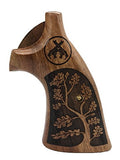 handicraftgrips KSW76## New Smith & Wesson K/L S&W K L Frame Square Butt Revolver Grips Laser Hard Wood Finger Groove Checkered Open Back Handmade Silver Medallions Sport for Men Birthday Gift