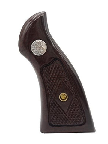 thumbnail image 2 of Handmade Checkered Hardwood Grip For S&W K/L Frame Round Butt Revolver – Opened Back 2 of 5
