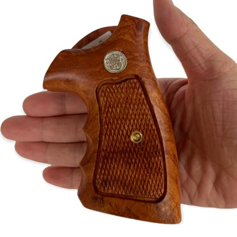 New Smith & Wesson S&W N Frame Square Butt Grips Silver Medallions Checkered Finger Groove Hardwood Hard Wood Handmade Beautiful Sport for Men Birthday Newyear Christmas Gift #Nsw33