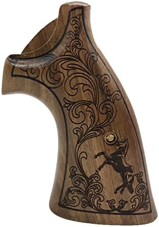 handicraftgrips KSW70## New Smith & Wesson K/L S&W K L Frame Square Butt Revolver Grips Laser Hard Wood Finger Groove Checkered Open Back Handmade Silver Medallions Sport for Men Birthday Gift