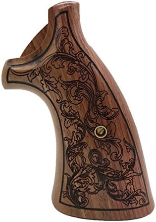 handicraftgrips KRW74## New Smith & Wesson S&W K/L K L Frame Round Butt Grips Hard Wood Laser Logo Checkered Open Back Silver Medallions Handmade Sport Men Birthday Newyear Christmas