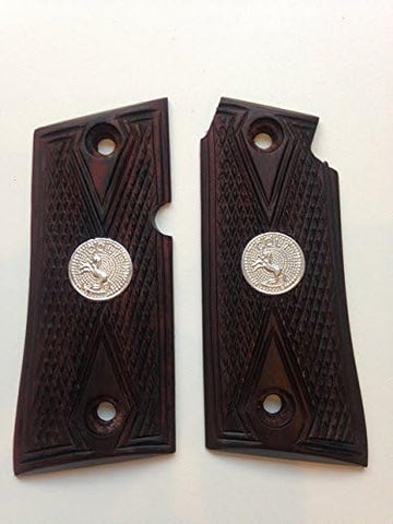 Colt Mustang Pistol Grips Hardwood Checkered Handmade Medallions