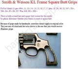 handicraftgrips KSW74## New Smith & Wesson K/L S&W K L Frame Square Butt Revolver Grips Laser Hard Wood Finger Groove Checkered Open Back Handmade Silver Medallions Sport for Men Birthday Gift by