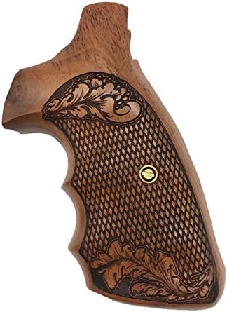 handicraftgrips NSW65## New Smith & Wesson S&W N Frame Square Butt Grips Laser Logo Engraved Silver Medallions Checkered Finger Groove Hard Wood Handmade Handcraft Birthday New Year