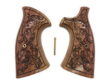 handicraftgrips KRW74## New Smith & Wesson S&W K/L K L Frame Round Butt Grips Hard Wood Laser Logo Checkered Open Back Silver Medallions Handmade Sport Men Birthday Newyear Christmas