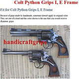 New Colt Python Grips I/ E I E Frame Checkered Hardwood Handmade Open Back Gold Medallions #Pyw20