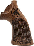 handicraftgrips KSW74## New Smith & Wesson K/L S&W K L Frame Square Butt Revolver Grips Laser Hard Wood Finger Groove Checkered Open Back Handmade Silver Medallions Sport for Men Birthday Gift by