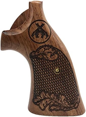 handicraftgrips KSW74## New Smith & Wesson K/L S&W K L Frame Square Butt Revolver Grips Laser Hard Wood Finger Groove Checkered Open Back Handmade Silver Medallions Sport for Men Birthday Gift by