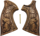 handicraftgrips KSW70## New Smith & Wesson K/L S&W K L Frame Square Butt Revolver Grips Laser Hard Wood Finger Groove Checkered Open Back Handmade Silver Medallions Sport for Men Birthday Gift