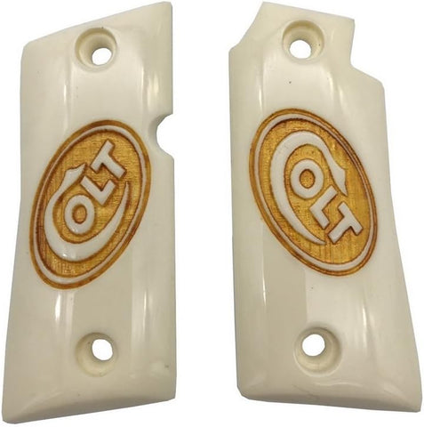 MTR01 ## New Grips for Colt Mustang Checkered pocketlite Pistol White Ivory Resin Polymer Laser Logo Handmade Handcraft beautiful Nice Birthday Gift Sport For Men Man by Handicraftgrips
