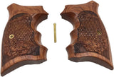 handicraftgrips NSW58## New Smith & Wesson S&W N Frame Square Butt Grips Laser Logo Engraved Silver Medallions Checkered Finger Groove Hard Wood Handmade Handcraft Birthday New Year