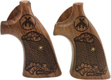 handicraftgrips KSW74## New Smith & Wesson K/L S&W K L Frame Square Butt Revolver Grips Laser Hard Wood Finger Groove Checkered Open Back Handmade Silver Medallions Sport for Men Birthday Gift by