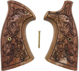 handicraftgrips KRW74## New Smith & Wesson S&W K/L K L Frame Round Butt Grips Hard Wood Laser Logo Checkered Open Back Silver Medallions Handmade Sport Men Birthday Newyear Christmas