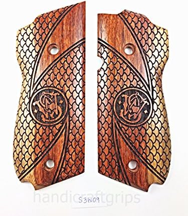 NEW Smith and Wesson S&W Model 39, 52, 439, 539, 639 , 9 Mm, Round Butt Grips Hardwood Wood Smooth Handmade Handcraft Gift Sport for men Skull birthday Newyear Christmas #S3W09