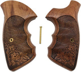 handicraftgrips NSW64## New Smith & Wesson S&W N Frame Square Butt Grips Laser Logo Engraved Silver Medallions Checkered Finger Groove Hard Wood Handmade Handcraft Birthday New Year