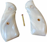 handicraftgrips Smith & Wesson K/l Frame Round Butt Revolver Grips White Pearl Color Polymer Smooth Resin Finger Groove Silver Medallions Handmade S&W K/L K L Frame Round Butt Model 10 12 13 19 460 500 547 581 586 64 65 66 (Post 1995) 681 686 #KRR01 KRW