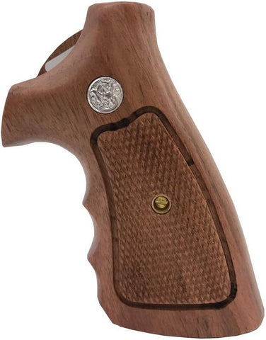 handicraftgrips Nsw22## New Smith & Wesson S&W N Frame Square Butt Grips Silver Medallions Checkered Finger Groove Hardwood Wood Handmade Handcraft Sport for Men Birthday New Year