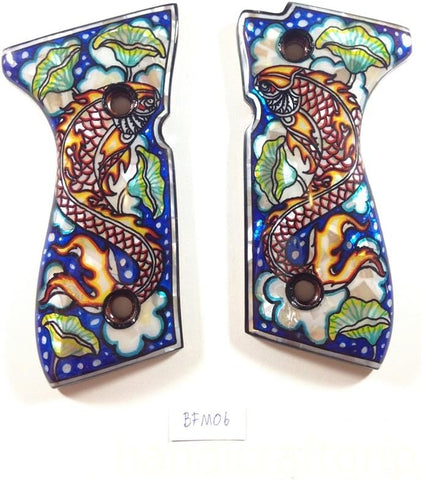 New Beretta 92 92F 92G 92FS FS 92SB 96 M992 M9 Full Size Grips FULL SIZE Hardwood Wood Smooth Mother of Pearl Inlay Handmade #BFM06