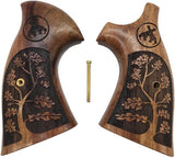 handicraftgrips KSW76## New Smith & Wesson K/L S&W K L Frame Square Butt Revolver Grips Laser Hard Wood Finger Groove Checkered Open Back Handmade Silver Medallions Sport for Men Birthday Gift