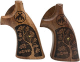 handicraftgrips KSW76## New Smith & Wesson K/L S&W K L Frame Square Butt Revolver Grips Laser Hard Wood Finger Groove Checkered Open Back Handmade Silver Medallions Sport for Men Birthday Gift