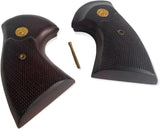 handicraftgrips New Colt Python Grips (I, E Frame) Checkered Open Back Gold Medallions Hardwood Handmade