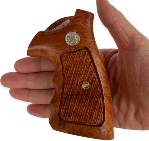 handicraftgrips Nsw39## New Smith & Wesson S&W N Frame Square Butt Grips Silver Medallions Checkered Finger Groove Checkered Hardwood Wood Handcraft Handmade Sport for Men Birthday