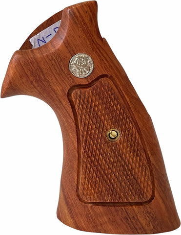handicraftgrips New Smith & Wesson N Frame Round Butt Grips Checkered Hardwood Open Back #NRW01