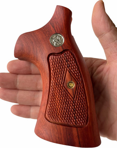 handicraftgrips New Smith & Wesson N Frame Square Butt Grips Diamond Checkered Hardwood Open Back
