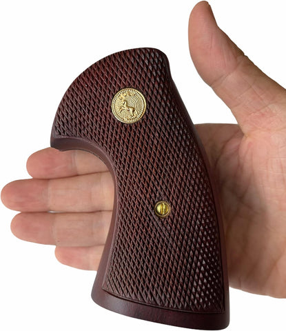 handicraftgrips New Colt Python Grips I/E Frame Checkered Open Back Hardwood Handmade Gold Medallions #Pyw13