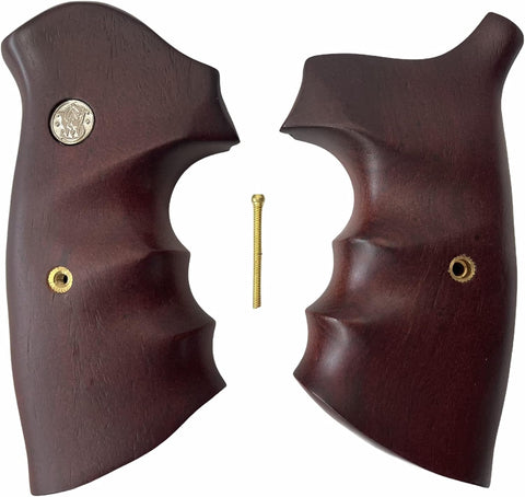 New Smith & Wesson S&W N Frame Round Butt Grips Smooth Silver Medallions Hardwood Finger Groove Open Back Birthday Newyear Sport for Men for him Special Design Handcraft #NRW04