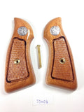 New Smith & Wesson S&w J Frame Square Butt Grips Checkered Hardwood Wood Silver Medallions Handmade #JSW06