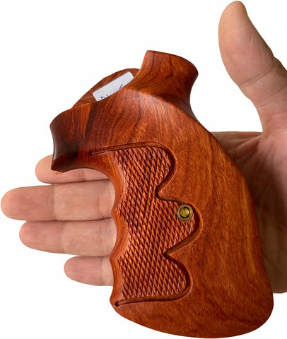 handicraftgrips New Smith & Wesson S&W N Frame Square Butt Grips Silver Medallions Checkered Finger Groove Hardwood Hard Wood Handmade Beautiful Sport for Men Birthday Newyear Nsw37